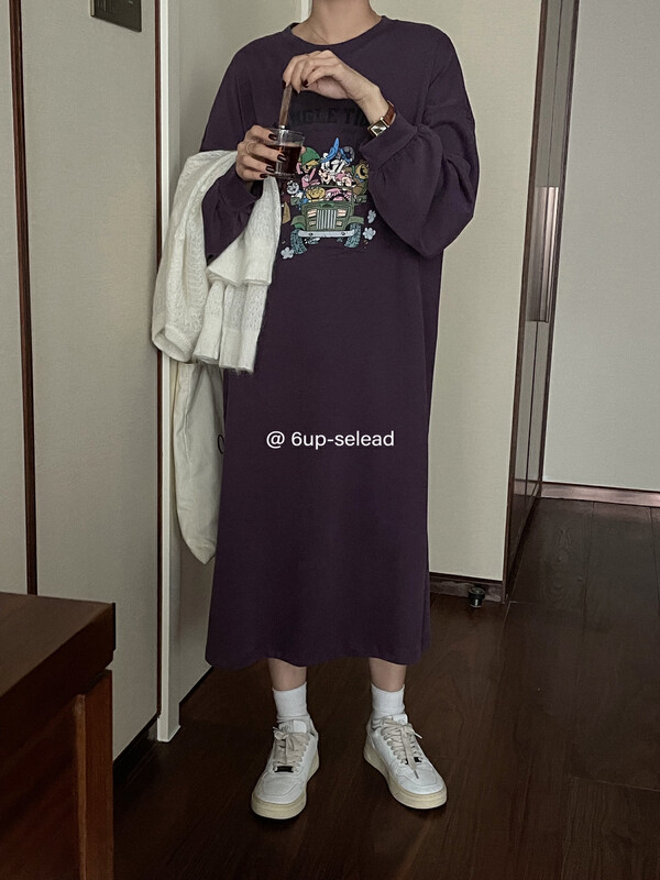 New in early autumn! [6-UP] Loose mid-length printed dress 69126# CQW