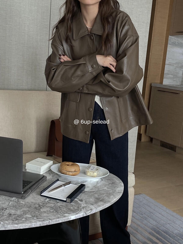 Autumn is new! [6-UP] Korean casual pocket leather jacket 69060# CQW