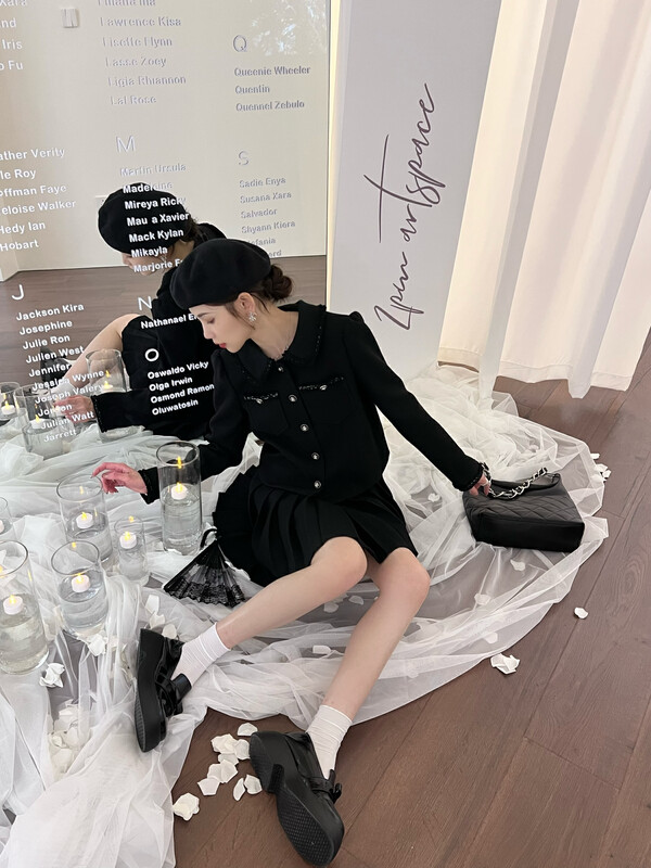 [FEI MAO] Temperament Small Fragrance Lace Short Jacket + High Waist Skirt Suit Z-8455