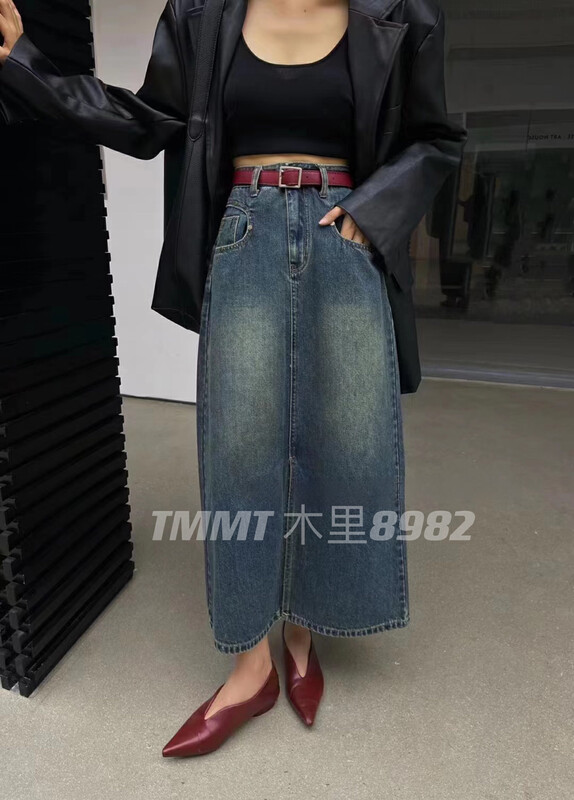 New in autumn! [JIAJIATMMT Muli] Washed retro split denim skirt A8982# L