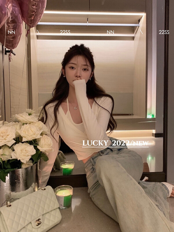 New autumn models! [LUCKY] Temperament pure desire to hang neck fake two small shirts 9479# ZXX