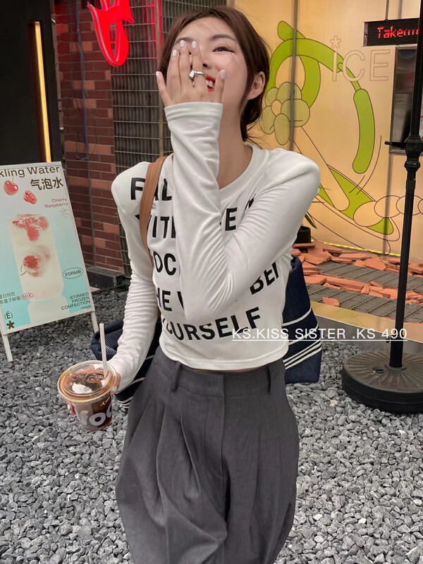 【KS】港味ins復古字母辣妹別致打底衫  22257#  CQW