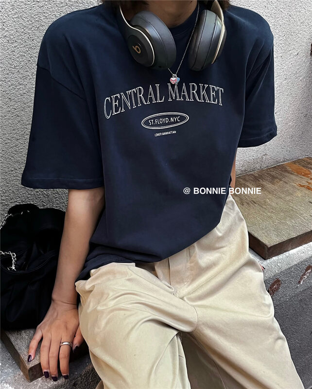 New in early autumn! [BONNIE] Letter printed loose short-sleeved T-shirt 2509# XYJ