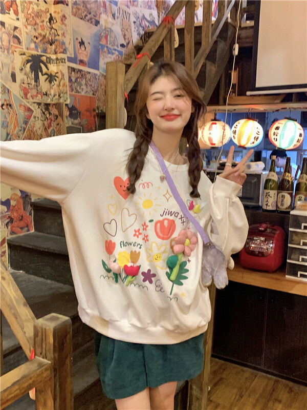 New in autumn! [Timely rain] Korean style ins sweet design graffiti sweater A7789# WPL