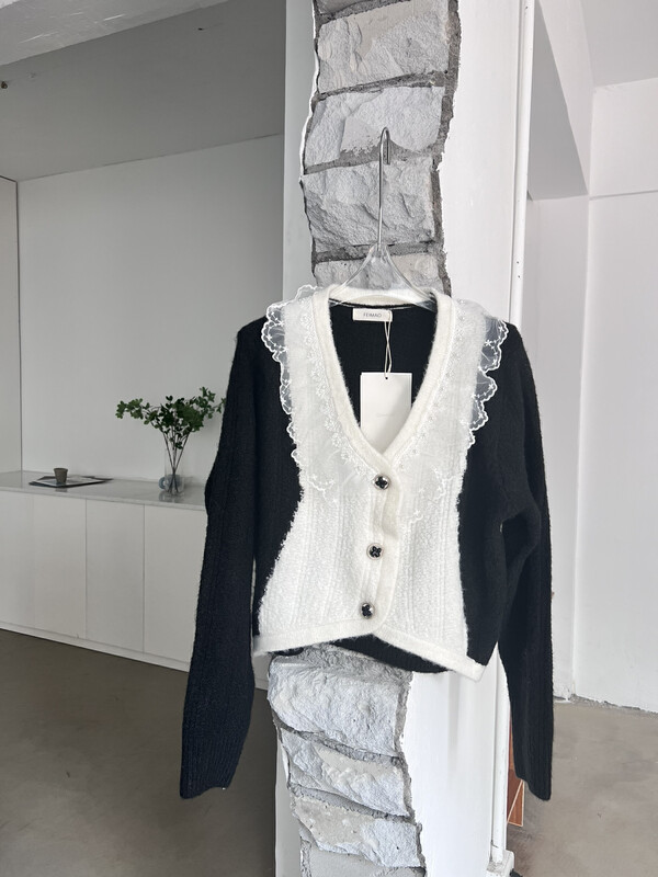 [FEI MAO] stitching knitted cardigan gentle style lazy senior v-neck cardigan sweater sweater Z-3085