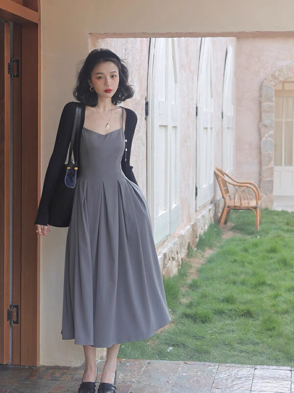 Autumn is new! [SAVAGE] Sling pleated slim dress E9832# WPL