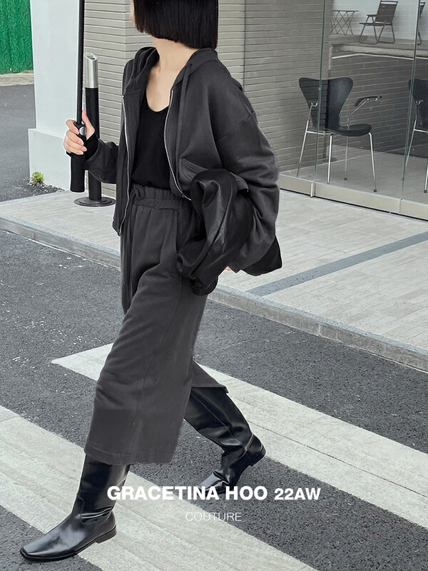 [GRACETINA HOO] Temperament Short Hooded Sweater Skirt Suit Simple Loose Lazy All-match TZ183