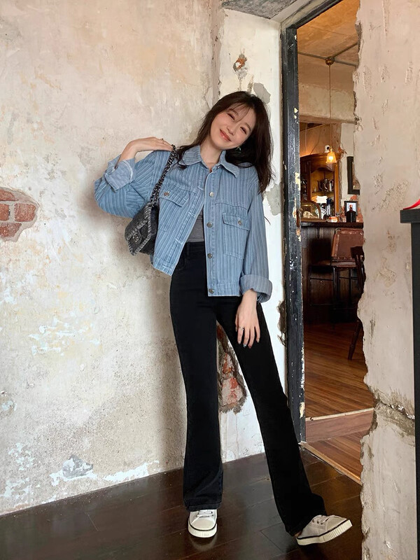 Autumn is new! [SAVAGE] Korean version of the fashion striped casual denim jacket E9813# WPL
