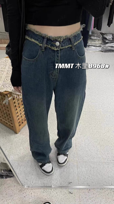 New in autumn! [JIAJIATMMT Muli] Western-style raw edge wide-leg jeans 8968# L