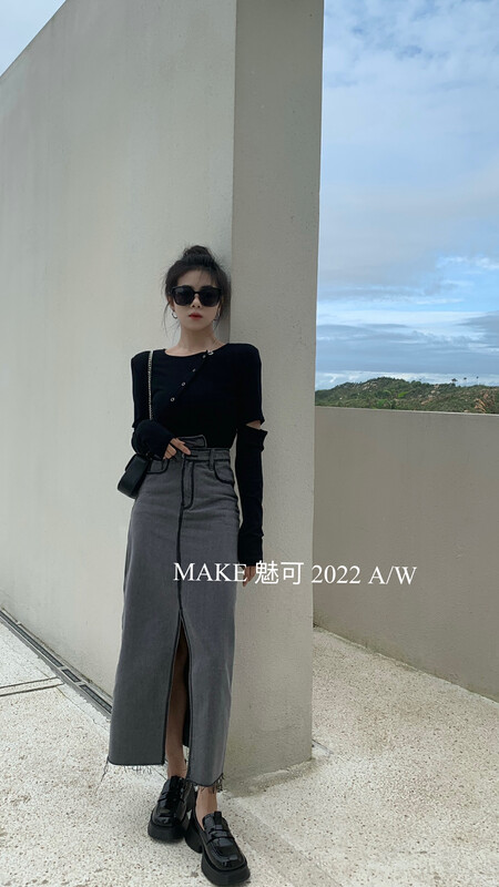 New in early autumn! [MAKE Charm] temperament oblique button, broken sleeves and exposed arms, careful machine shirt 50187# OZQ