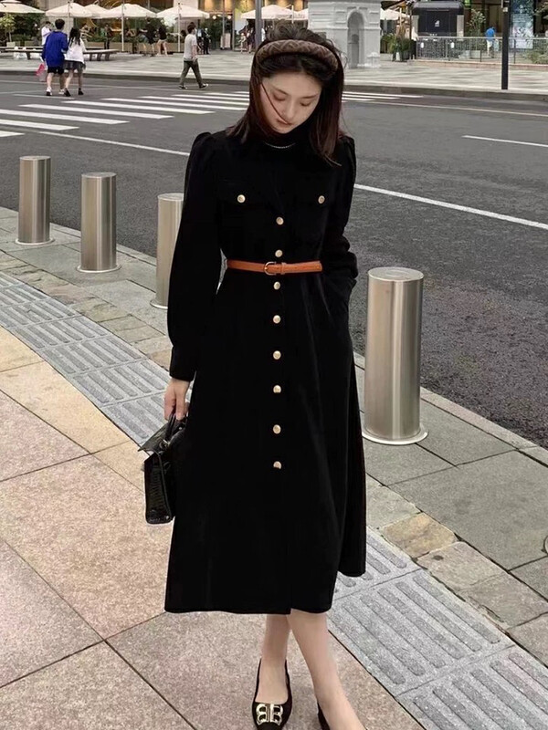 Autumn is new! [L.L STUDIO] French retro Hepburn waist dress (with belt) 78020# PCZ