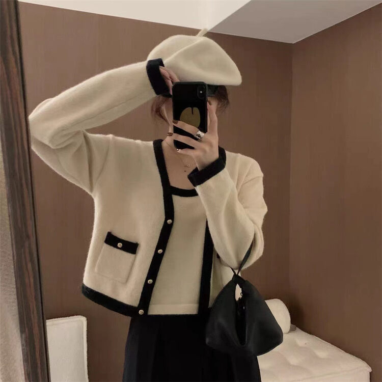 New in autumn!【ARE YOU】Xiaoxiangfeng knitted cardigan + camisole suit YS1-980# L