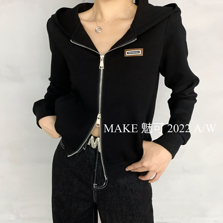 New in autumn! [MAKE Charm] Personalized decorative double-head zipper hooded short coat 3423# OZQ