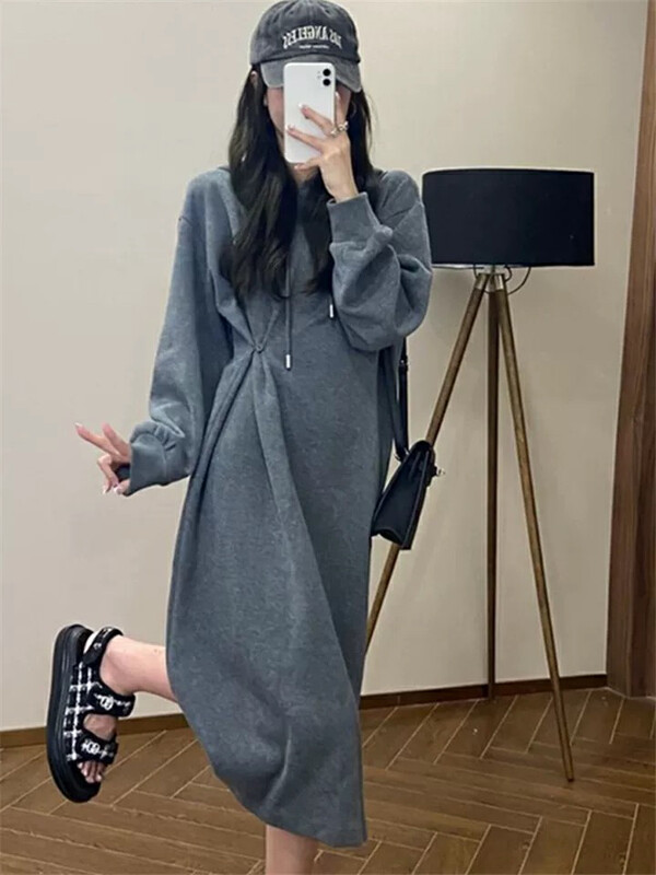 Early autumn new style!【L.L STUDIO】Loose casual hooded sweater dress 77770# PCZ