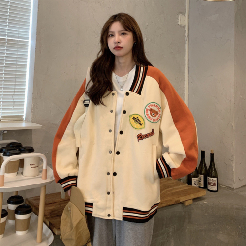 Cotton Korean version loose all-match color-blocking baseball uniform jacket jacket top