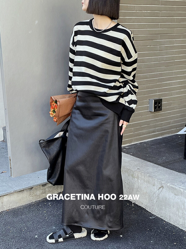 [GRACETINA HOO] niche waist hollow design leather skirt BQ2237