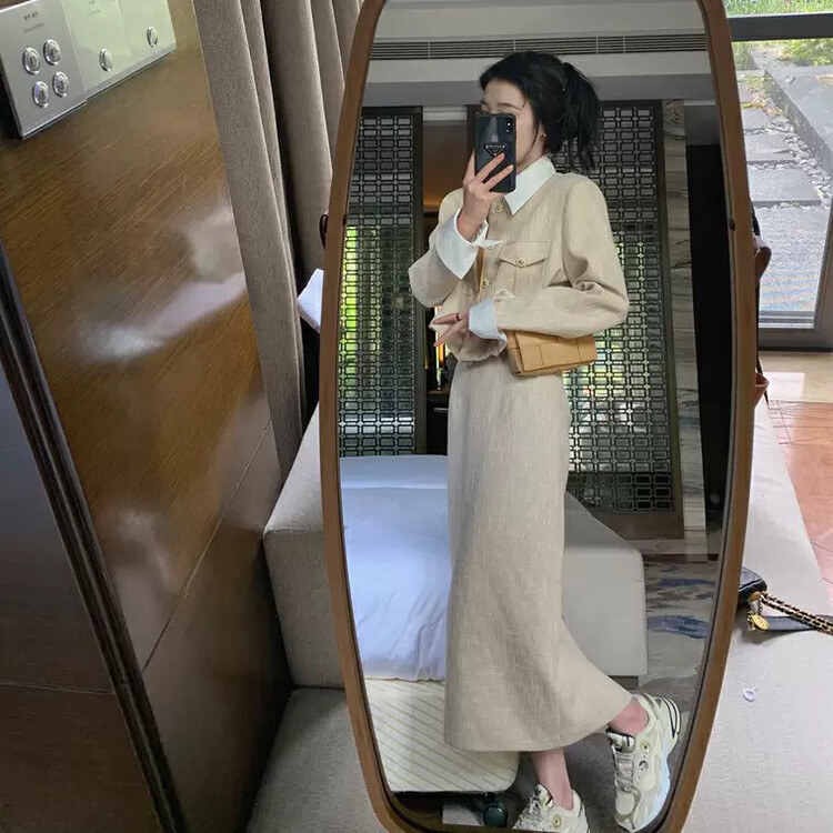 New in autumn!【L.L STUDIO】Xiaoxiangfeng Lapel Jacket + High Waist Skirt Suit 77910# PCZ