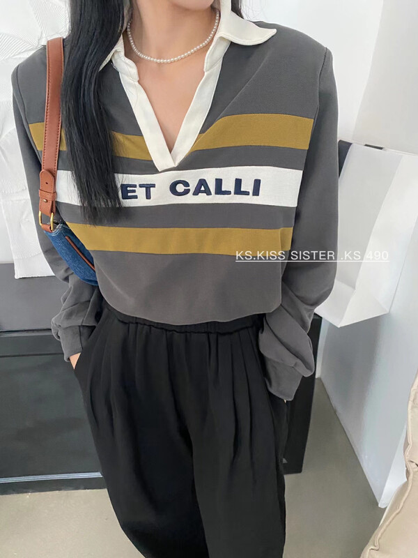 New in early autumn! [KS] American retro street style personality letter printing lapel sweater 22268# CQW