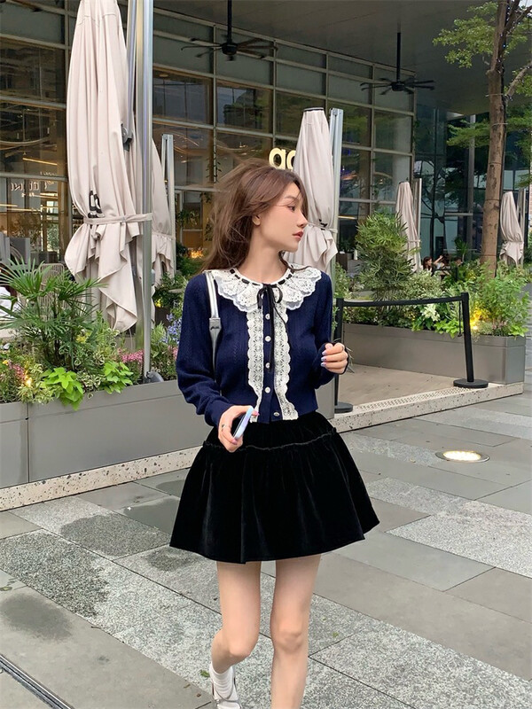 New in autumn! [Timely rain] Korean style ins retro design high waist and thin velvet skirt A1750# WPL