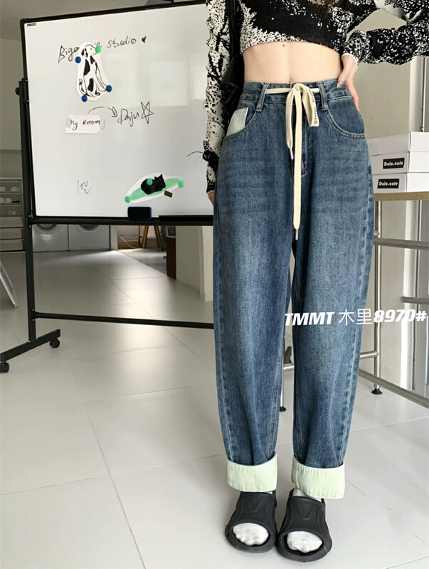 New in autumn! [JIAJIATMMT Muli] Design sense of big straight slim jeans W8970# L