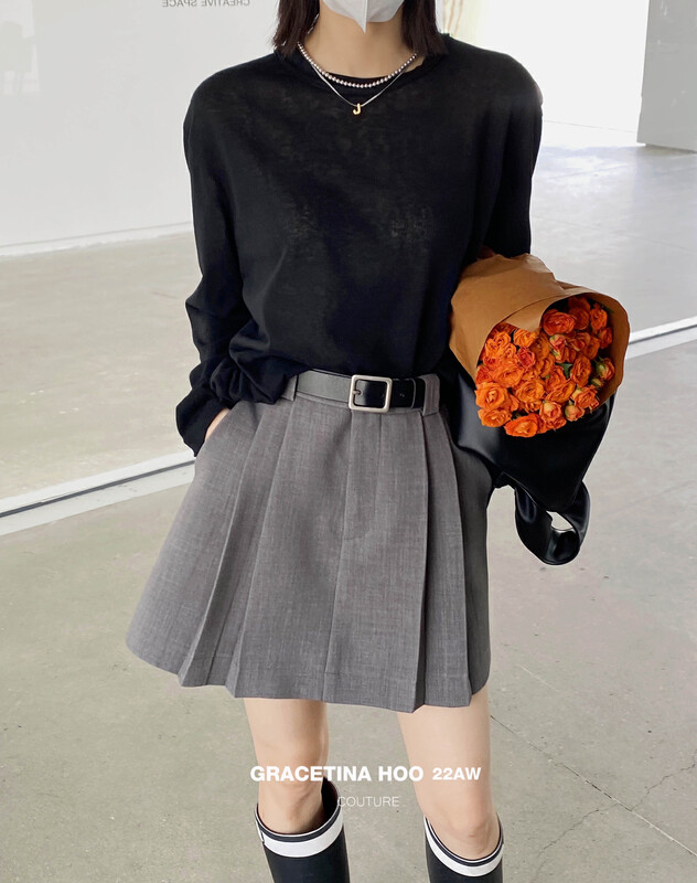 [GRACETINA HOO] Design high-waist pleated skirt with safety pants to prevent exposure BQ2215