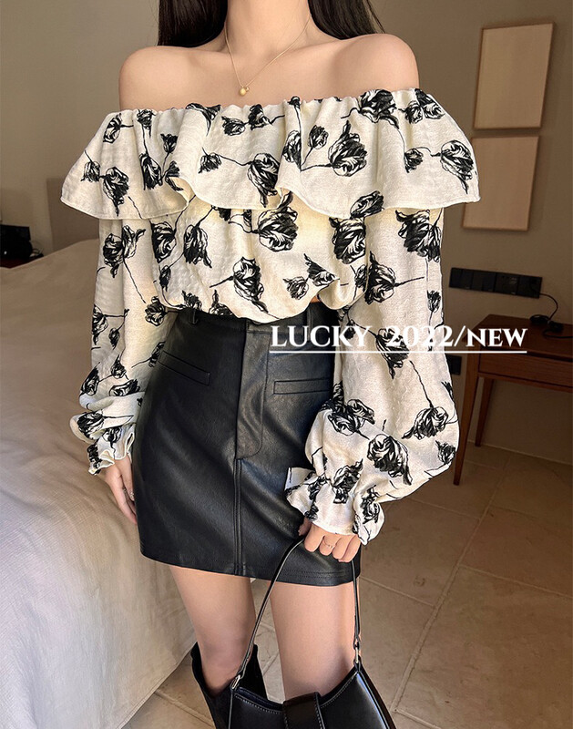 New in autumn! [LUCKY] One-shoulder ruffled retro shirt 9501# ZXX