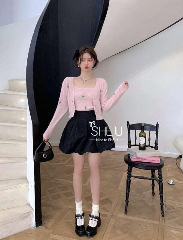 【SHE U】Nice all-match puffy jacquard short skirt 51006