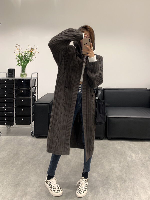 New in autumn!【VANESSA】Korean style ripped hooded long warm sweater 6892# OZQ