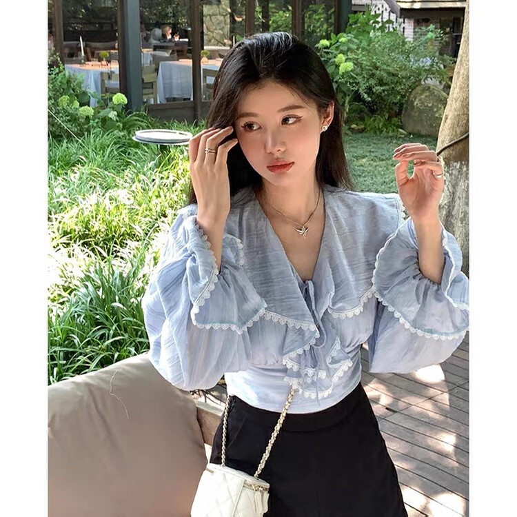 New in autumn! [L.L STUDIO] Retro lace ruffled short shirt 77872# PCZ