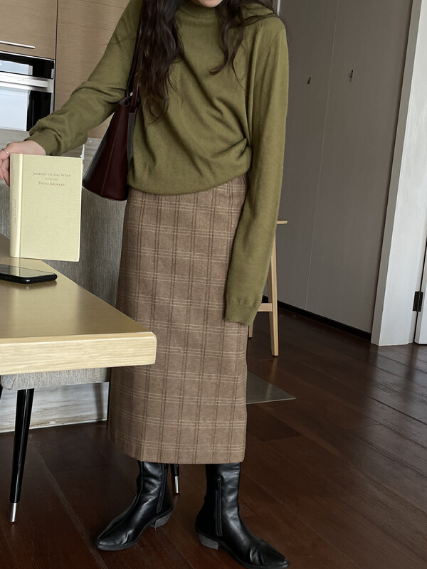 New in autumn! [TN] High waist plaid skirt (20% wool) 5148# CLS