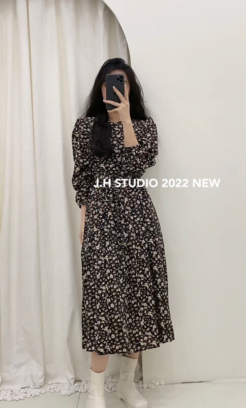 New in early autumn! [JH] Net red floral lantern sleeve dress (with belt) 42559# PCZ