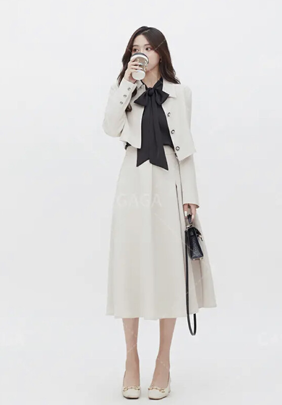 Autumn is new! [JH] Net red short coat + knotted shirt + slim skirt suit 42912# PCZ