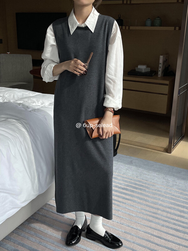 Autumn is new! [6-UP] Korean version of simple sleeveless knitted dress (content 10% superfine wool) 69169# CQW