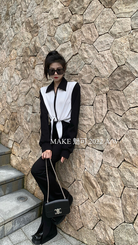 Original price 66.55! New in autumn! [MAKE Charm] high-level atmosphere contrasting shirt 8863# OZQ