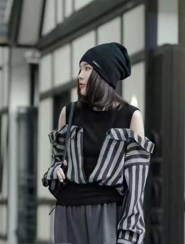 New in autumn! [JH] Net red striped fake two-piece shirt 42973# PCZ
