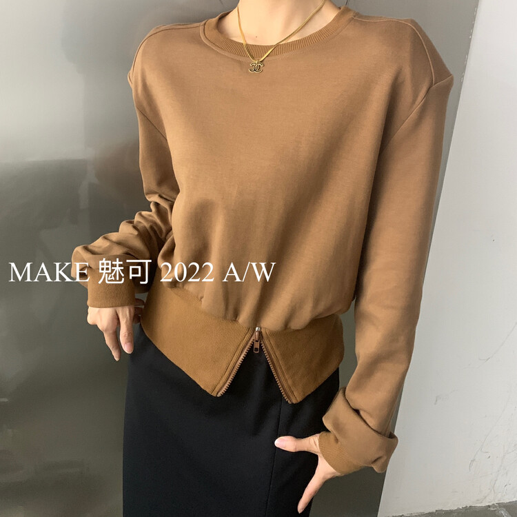 Autumn is new! [MAKE charm] round neck all-match hem zipper small design sweater 50223# OZQ