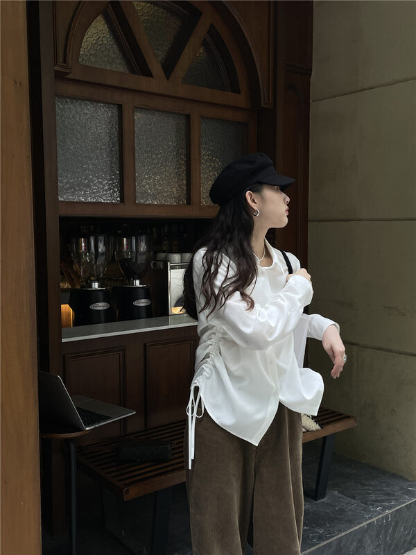 Autumn is new! [TN] Drawstring design on both sides of the versatile shirt 2131# CLS