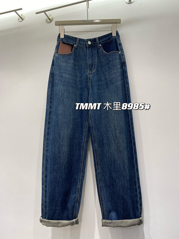 New in autumn! [JIAJIATMMT Muli] Contrast color retro western style wide-leg jeans 8985# L