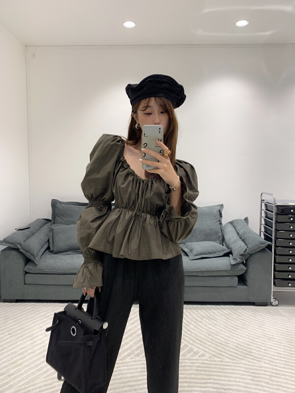 New in early autumn! [VANESSA] Korean design drawstring puff sleeve shirt YS1-6637# OZQ