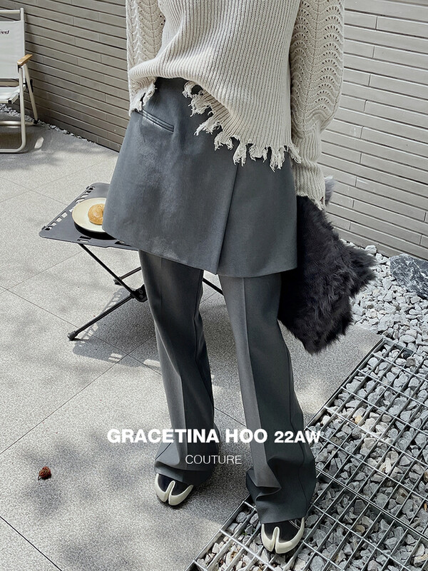 [GRACETINA HOO] Design-splicing culottes, one-piece flared slacks, and piece-style skirts fake two-piece design K9287