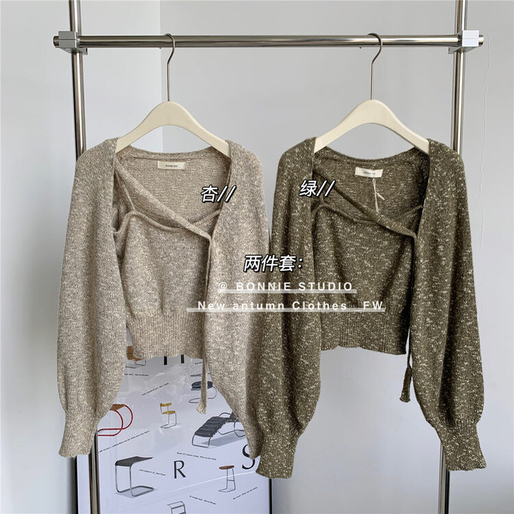 New in autumn! [BONNIE] Korean irregular sweater + simple camisole suit 2556# XYJ