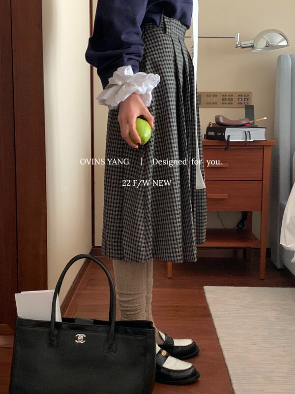【OVINSYANG】Small plaid pleated skirt 8976