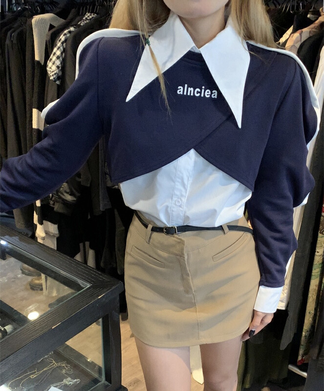 New in autumn! [JH] Net red letter pullover shirt + simple wild shirt suit 42972# PCZ