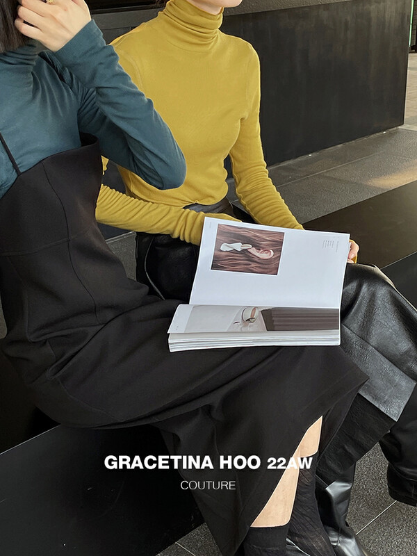[GRACETINA HOO] Simple zero-pressure wrinkle-resistant knitted long-sleeved T-shirt back mid-dimensional car line T2245