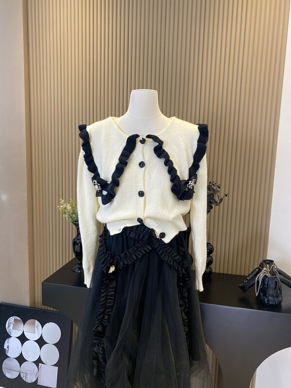 【FEI MAO】Sweet Navy Collar Three-dimensional Flower Soft Waxy Small Knitted Sweater Jacket Sweater Z-3093