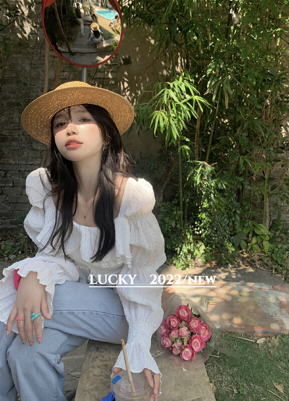 New in autumn!【LUCKY】Simple square neck all-match small shirt 9411# ZXX