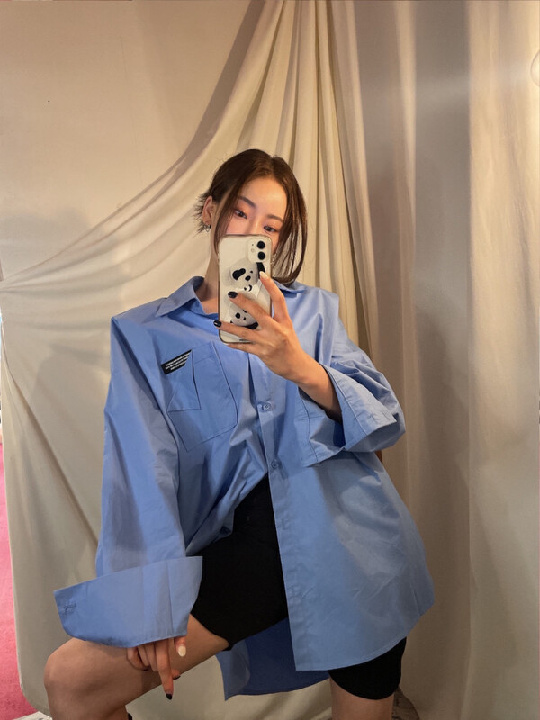 New for Autumn! [SAVAGE] Korean Loose Letter Labeling Pocket Design Lapel Loose Shirt (with Removable Shoulder Pads) E9963# WPL