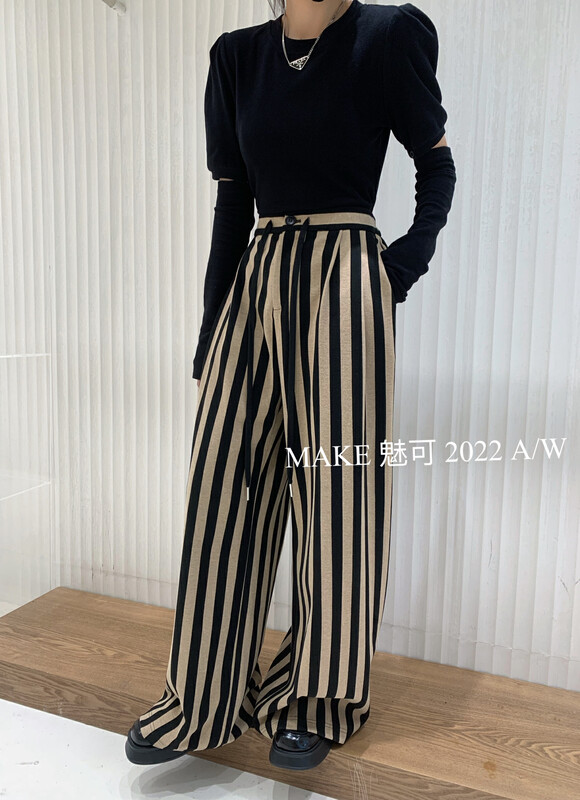 Autumn models are new! [MAKE charm] high-level atmospheric vertical striped woolen trousers 80054# OZQ