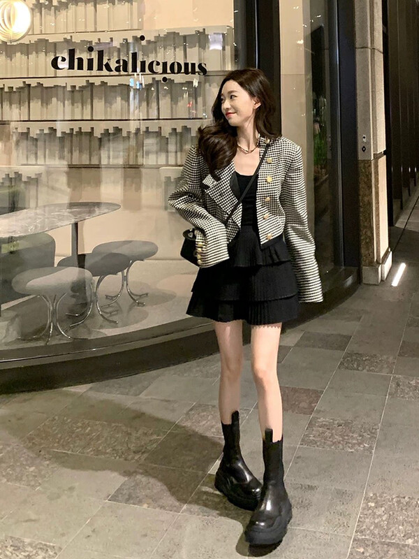 New in autumn!【L.L STUDIO】Small fragrant style houndstooth texture short coat 78024# PCZ