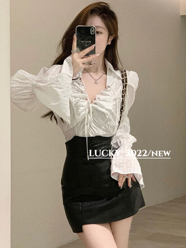 Autumn is new! [LUCKY] Design pleated slim waist small shirt (only small shirts are sold) 9492# ZXX
